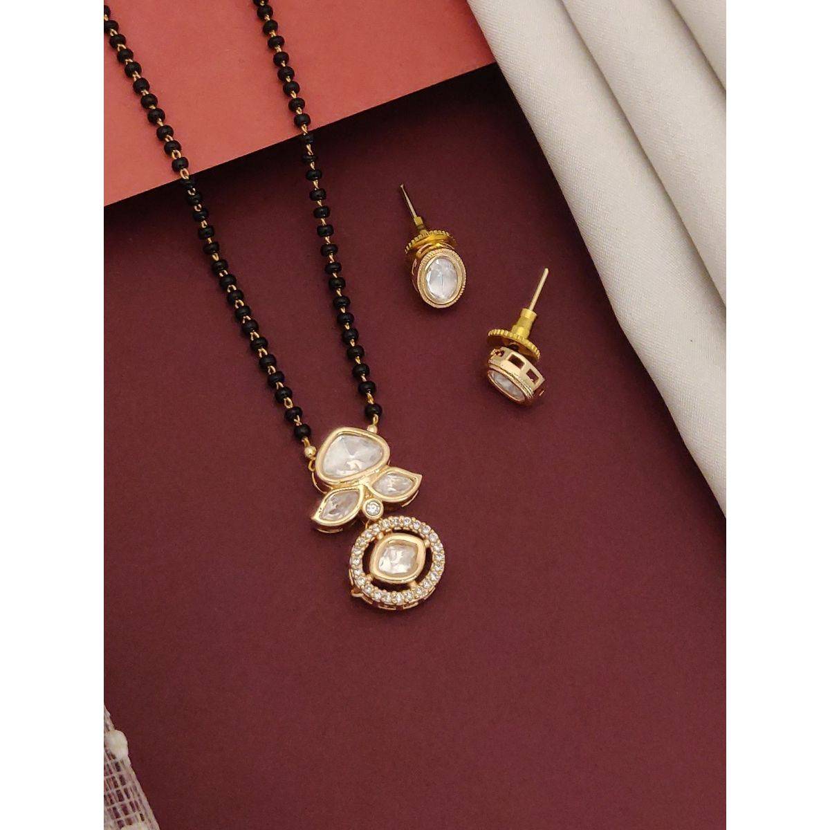 Abdesigns Gold Plated American Diamond Kundan Mangalsutra With Earrings White