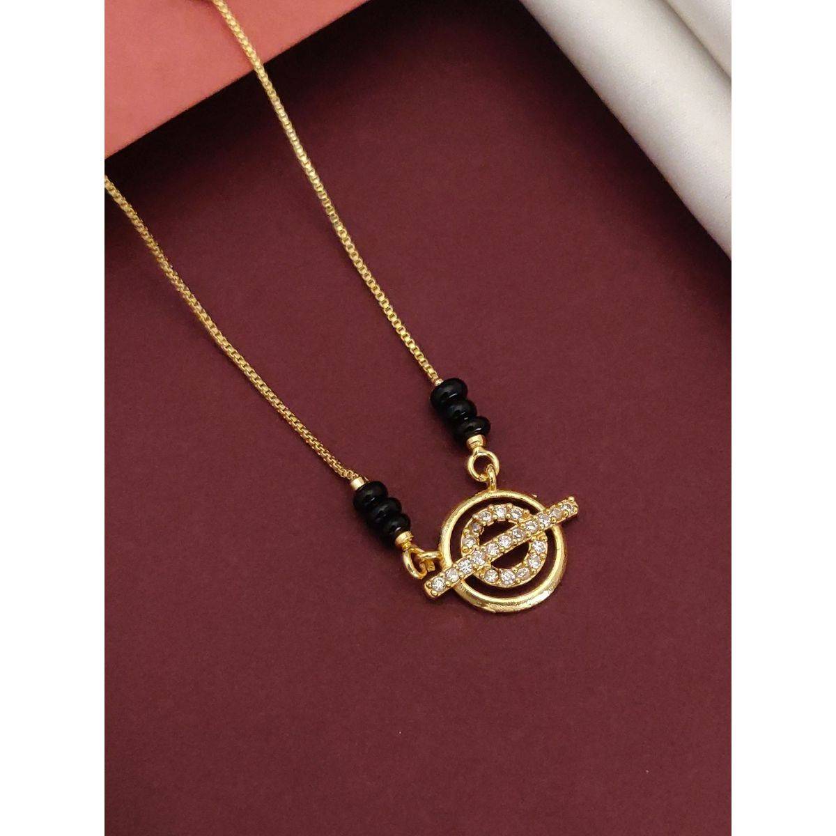 Abdesigns Gold Plated Diamond Black Bead Mangalsutra For Women White