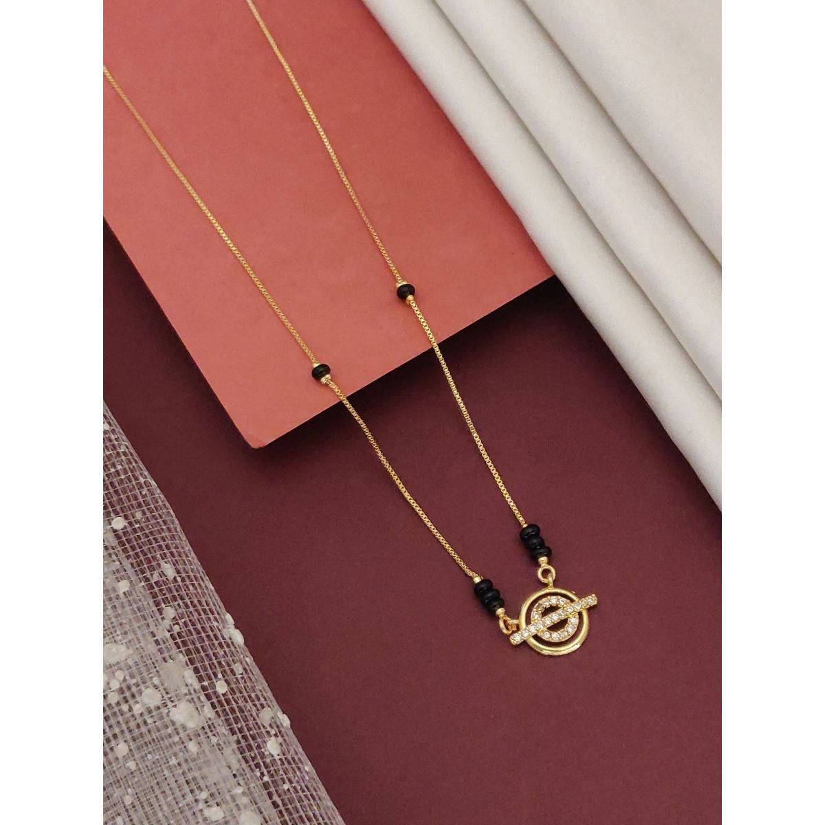 Abdesigns Gold Plated Diamond Black Bead Mangalsutra For Women White