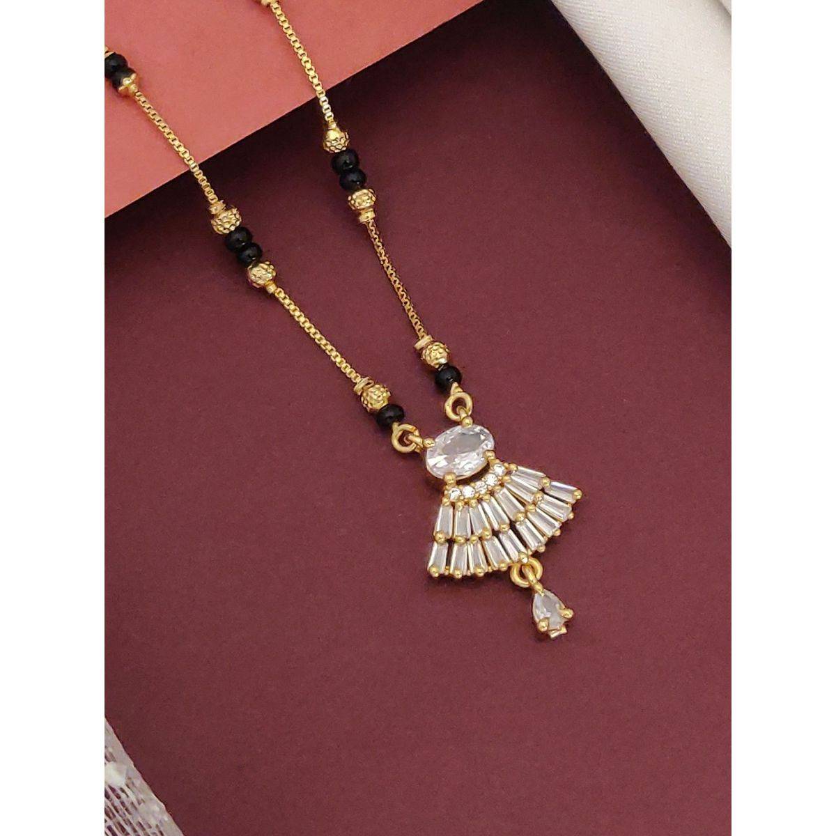 Abdesigns Gold Plated American Diamond Studded And Beaded Mangalsutra White