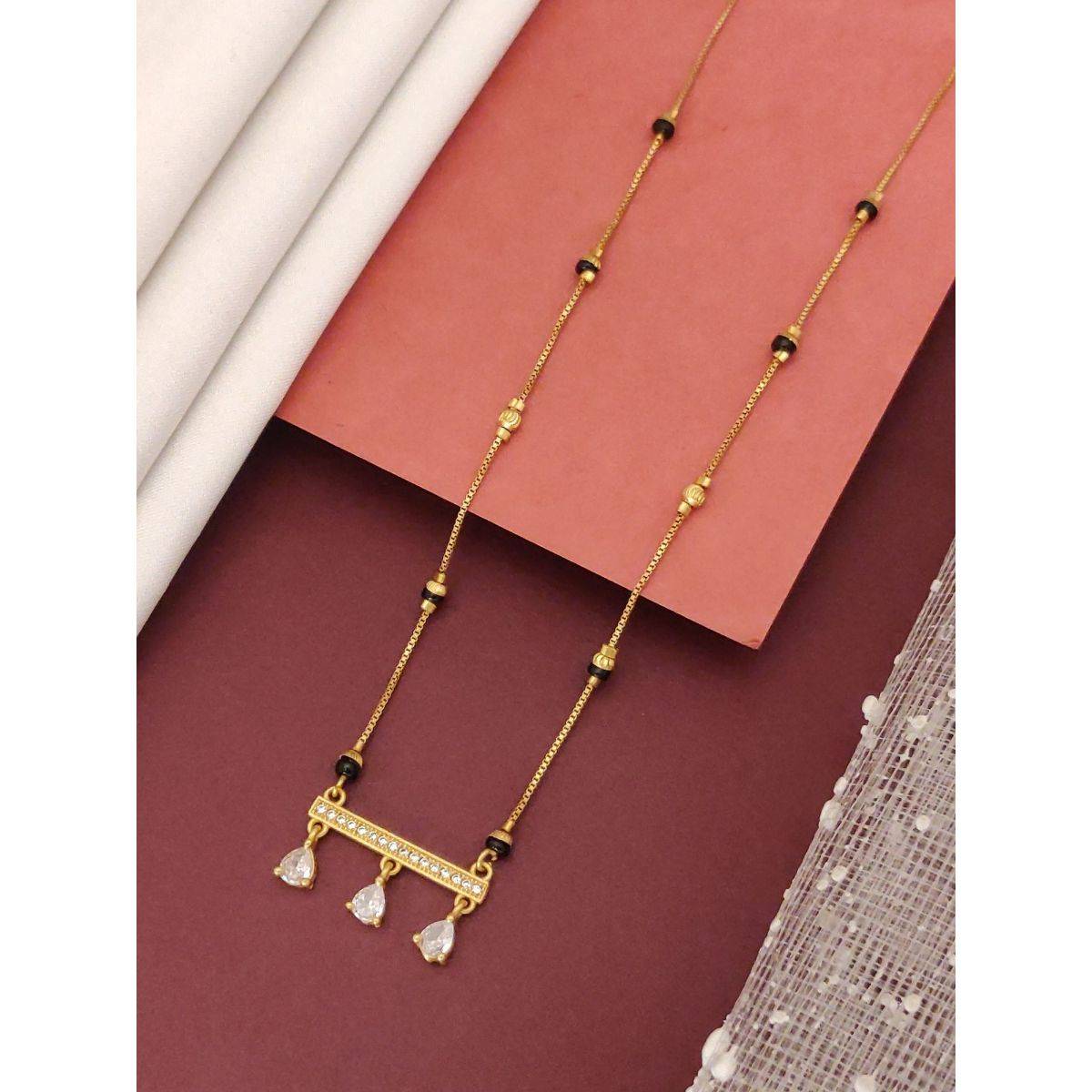 Abdesigns Gold Plated American Diamond Studded And Beaded Mangalsutra White