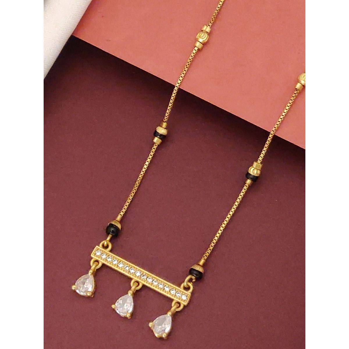 Abdesigns Gold Plated American Diamond Studded And Beaded Mangalsutra White