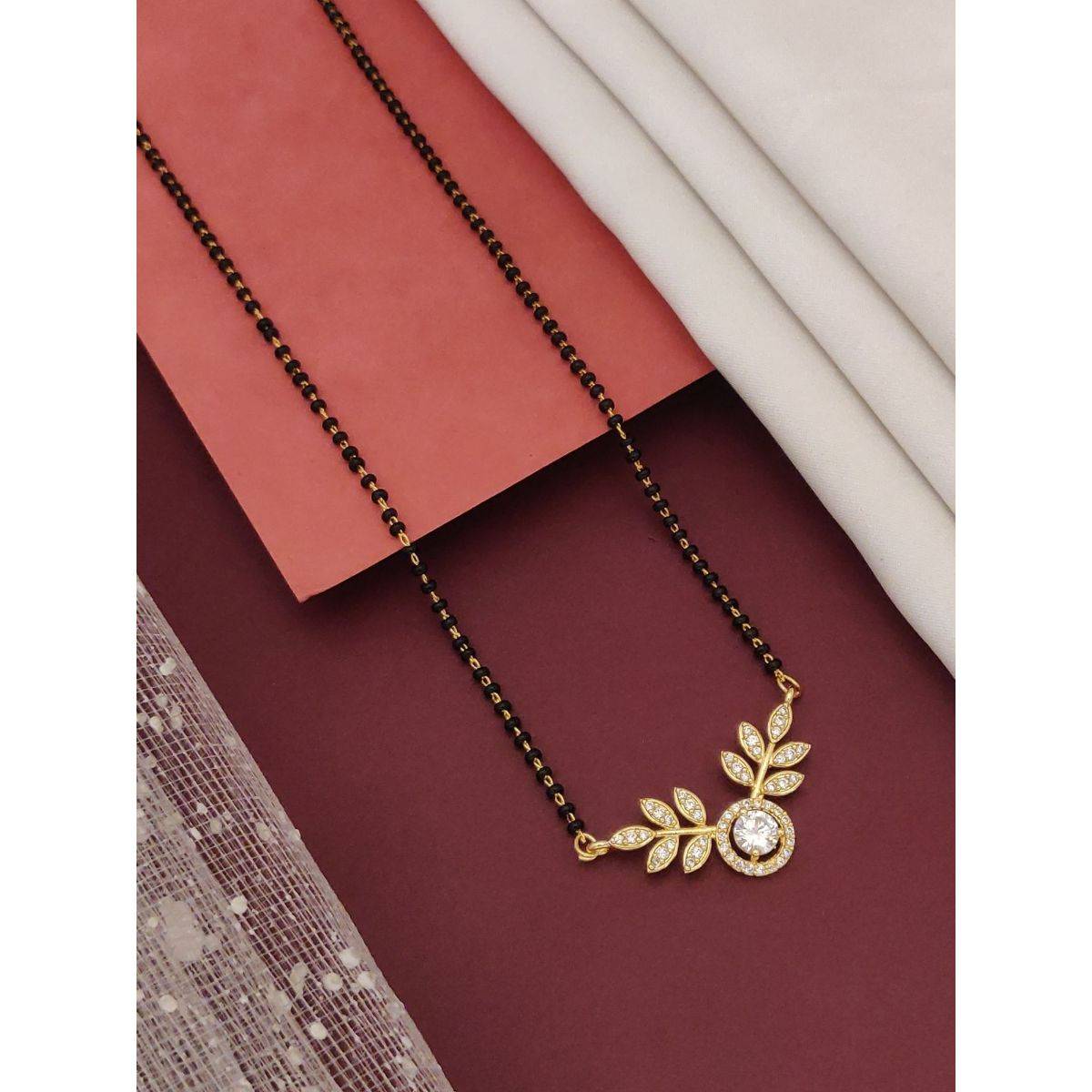 Abdesigns Gold Plated American Diamond Studded And Beaded Mangalsutra White