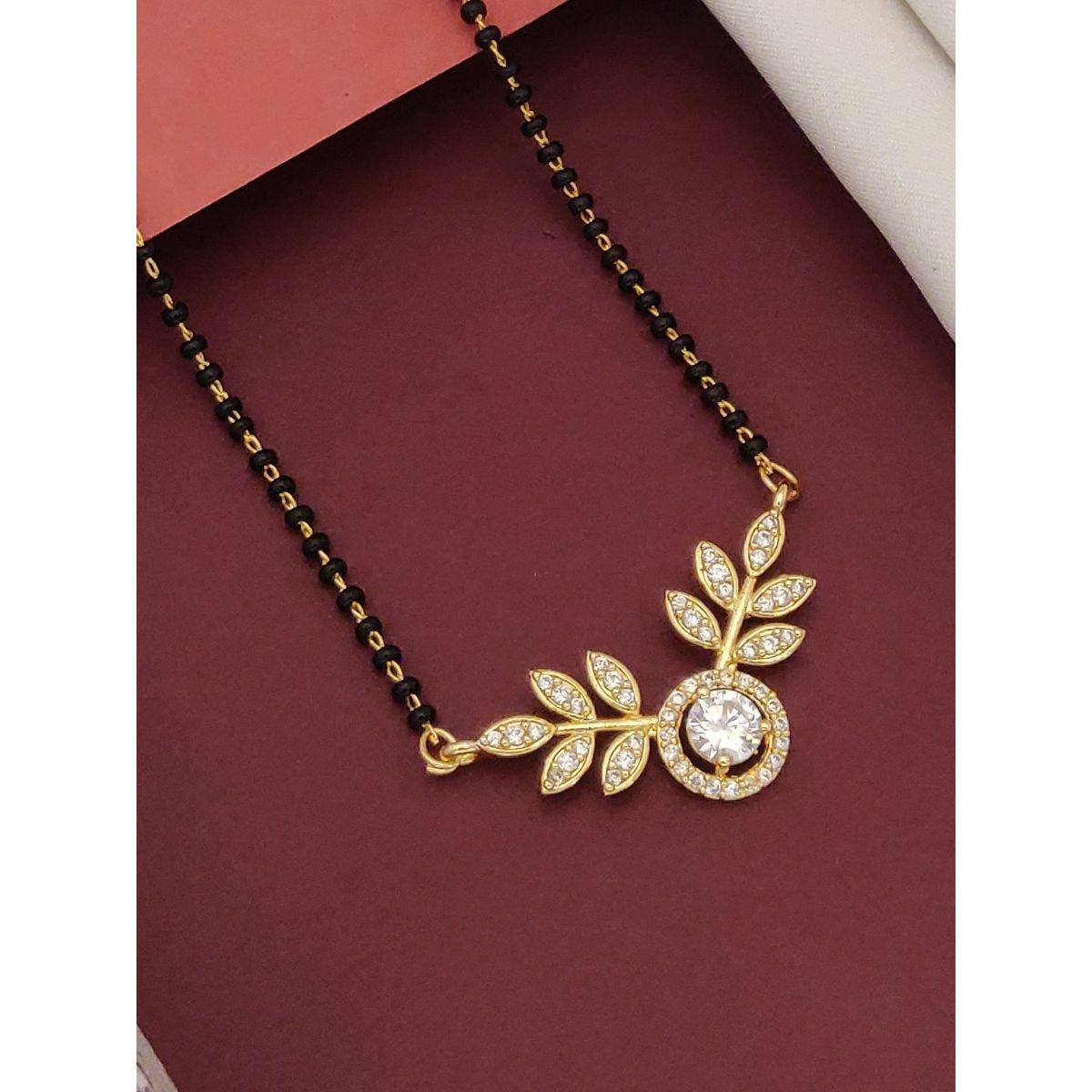 Abdesigns Gold Plated American Diamond Studded And Beaded Mangalsutra White