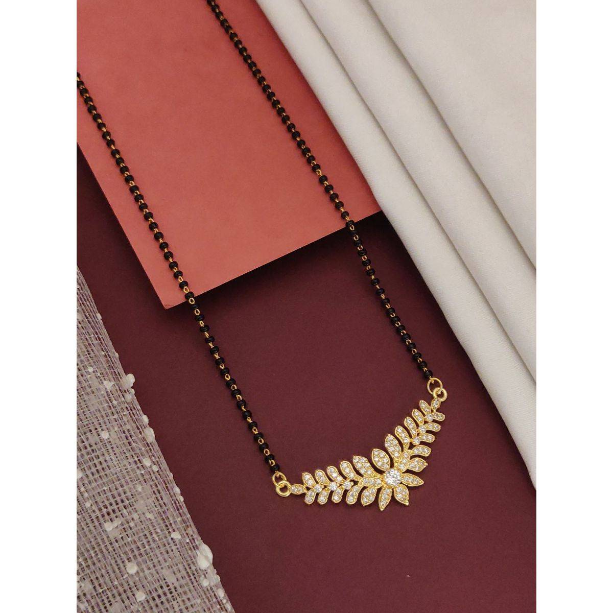 Abdesigns Gold Plated American Diamond Studded And Beaded Mangalsutra White