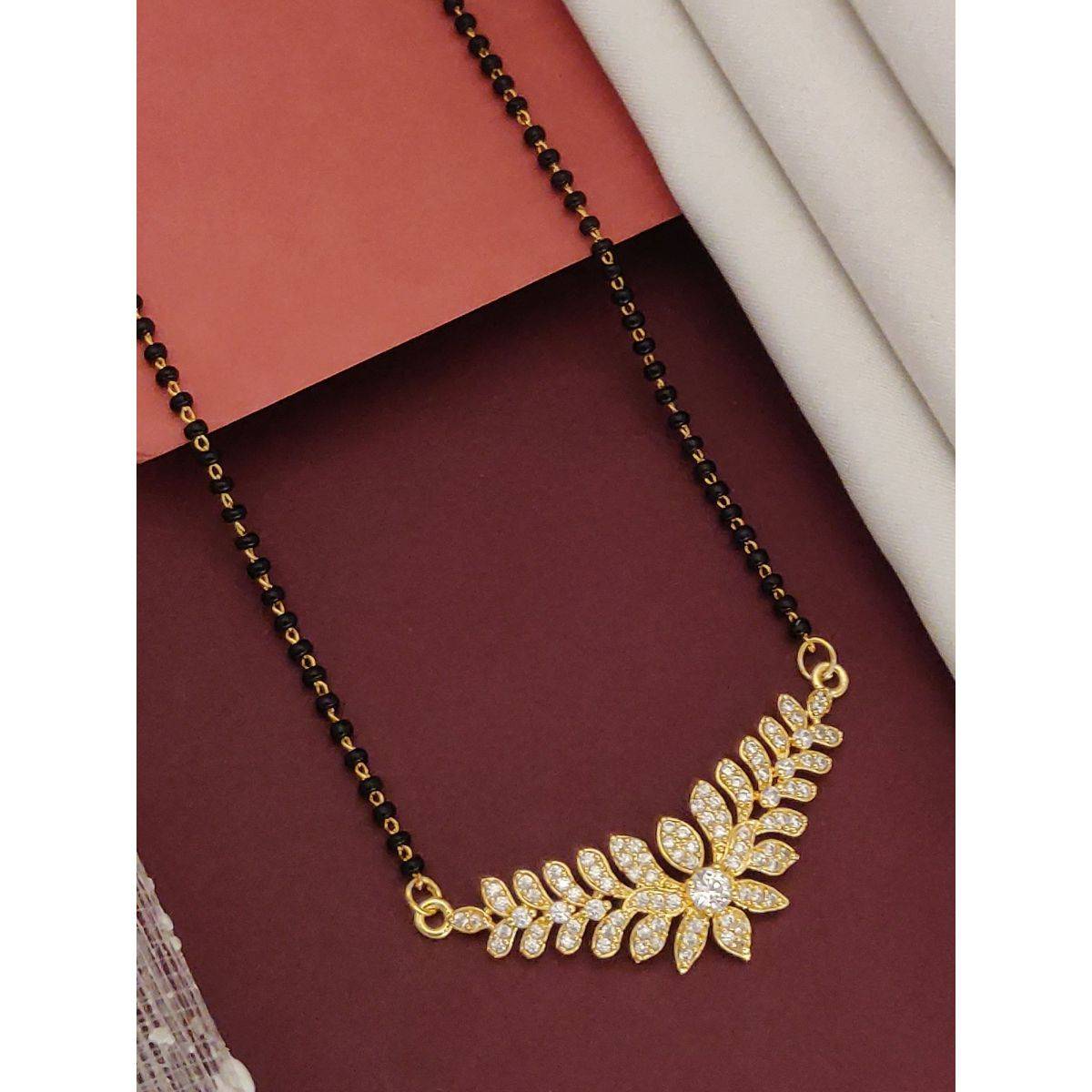 Abdesigns Gold Plated American Diamond Studded And Beaded Mangalsutra White