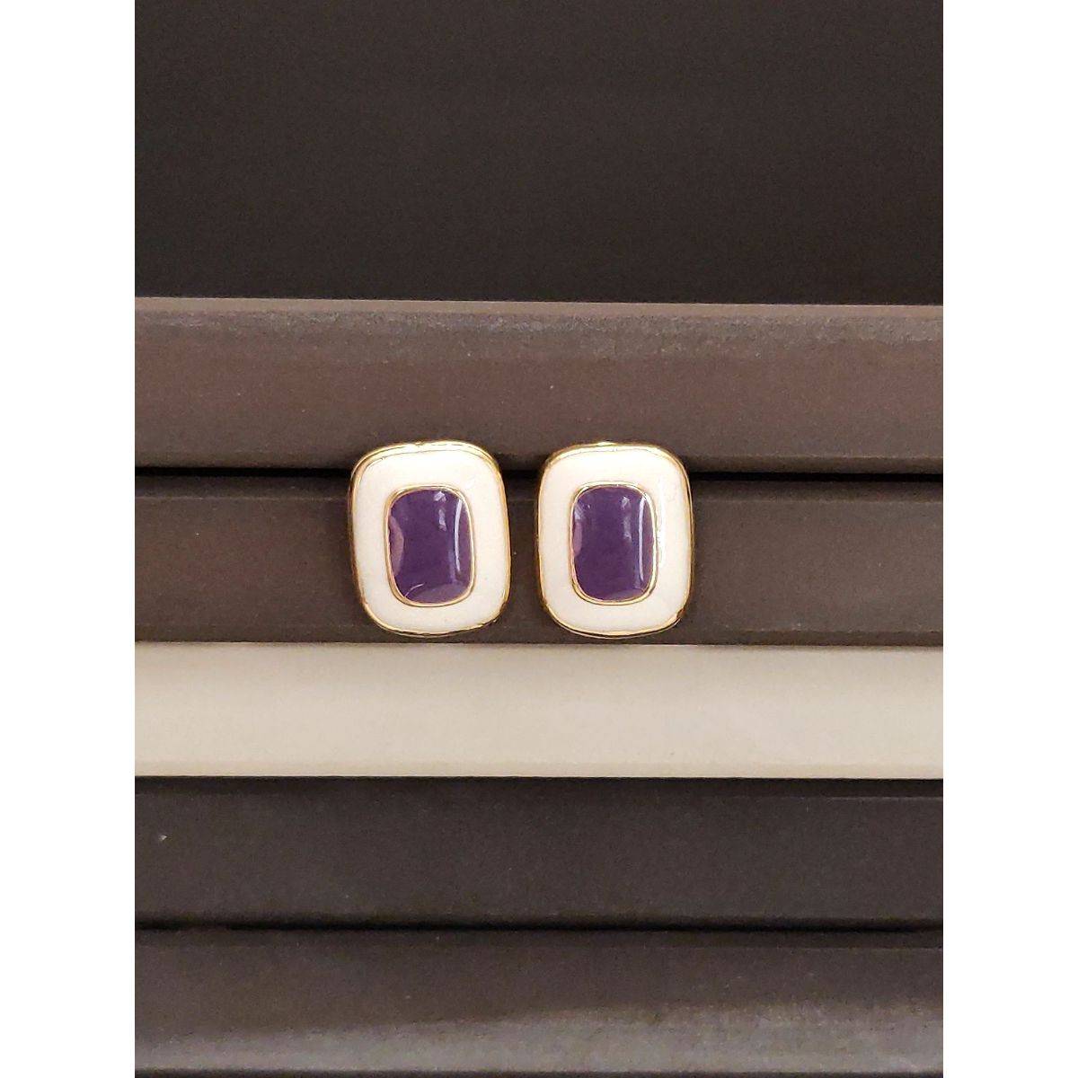 Abdesigns Elegant Gold Plated Stud Earrings Purple