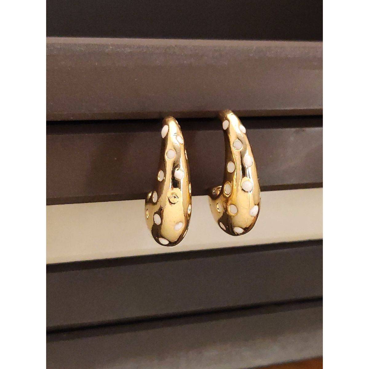 Abdesigns Elegant Gold Plated Half Hoops Earrings White