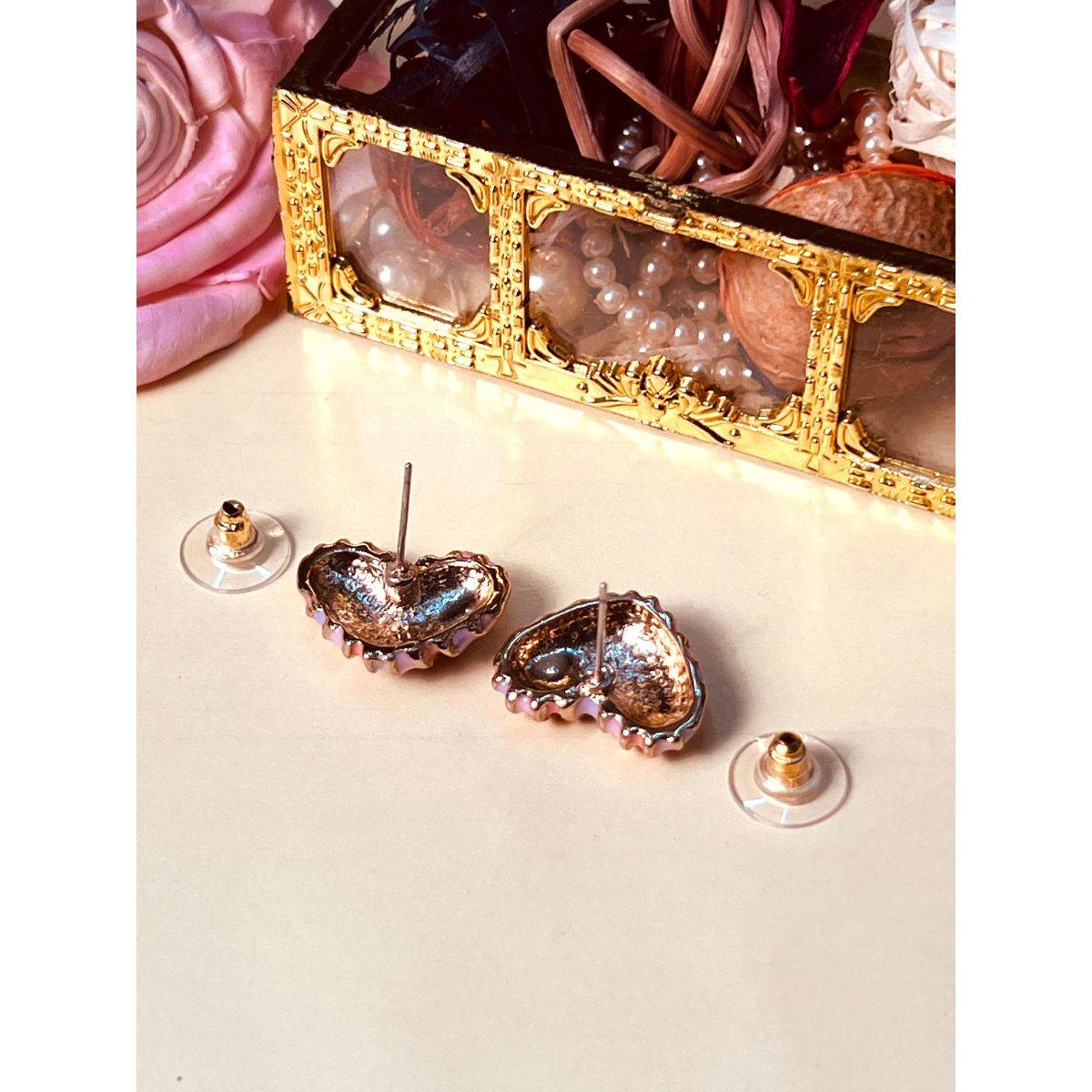 Abdesigns Elegant Gold Plated Stud Earrings Pink