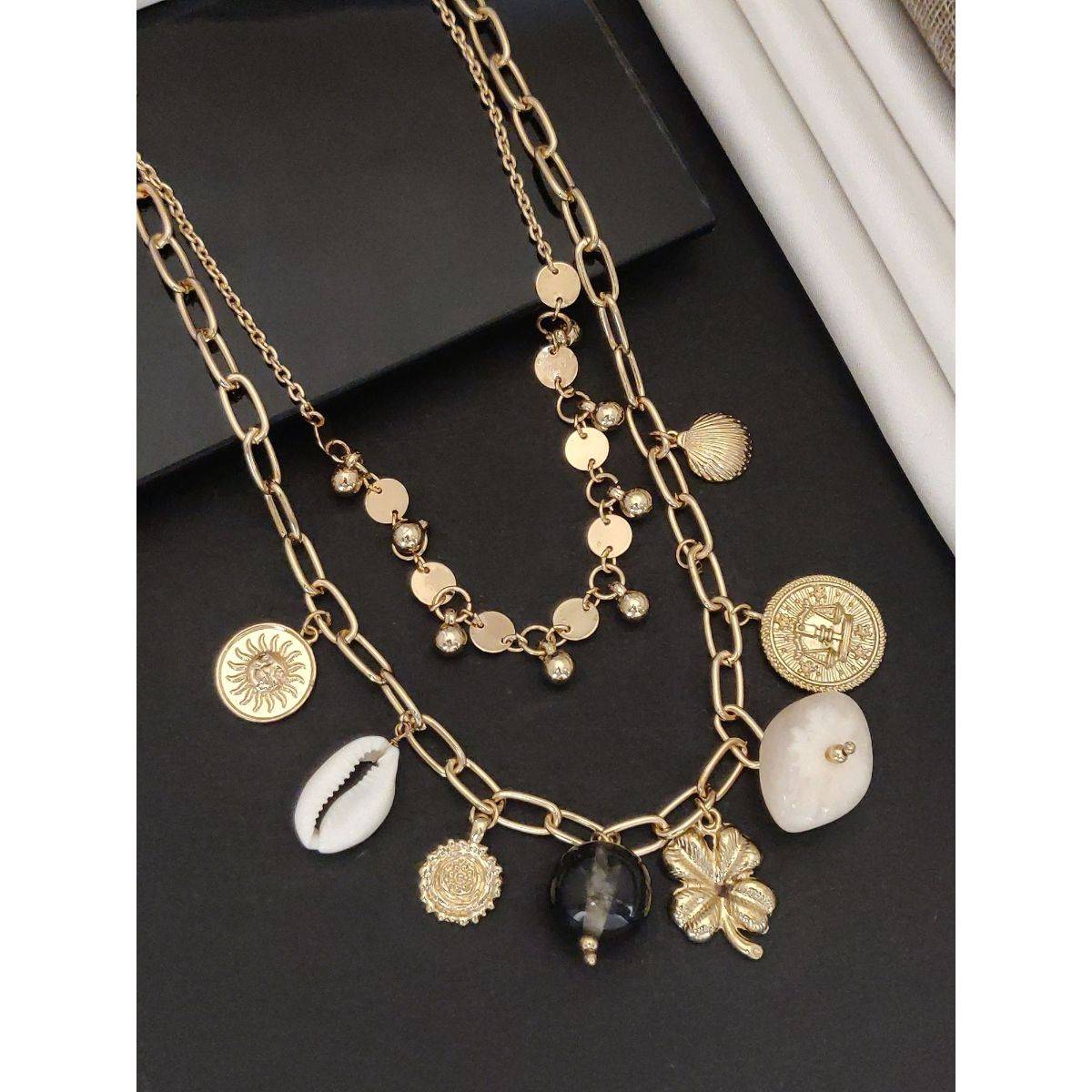 Abdesigns Sophisticated Gold Plated Layered Necklace for Women White