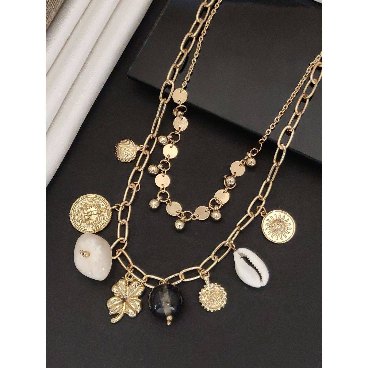 Abdesigns Sophisticated Gold Plated Layered Necklace for Women White