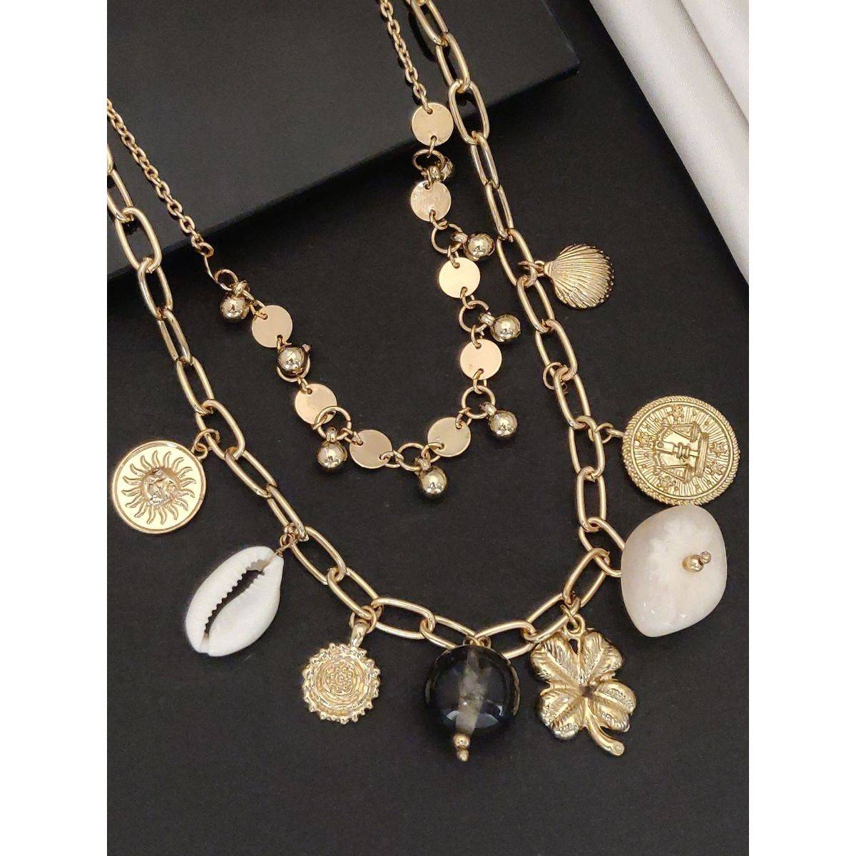 Abdesigns Sophisticated Gold Plated Layered Necklace for Women White