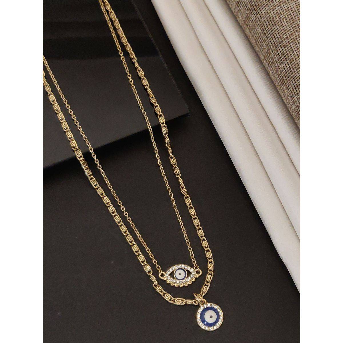 Abdesigns Sophisticated Gold Plated Layered Necklace for Women Blue