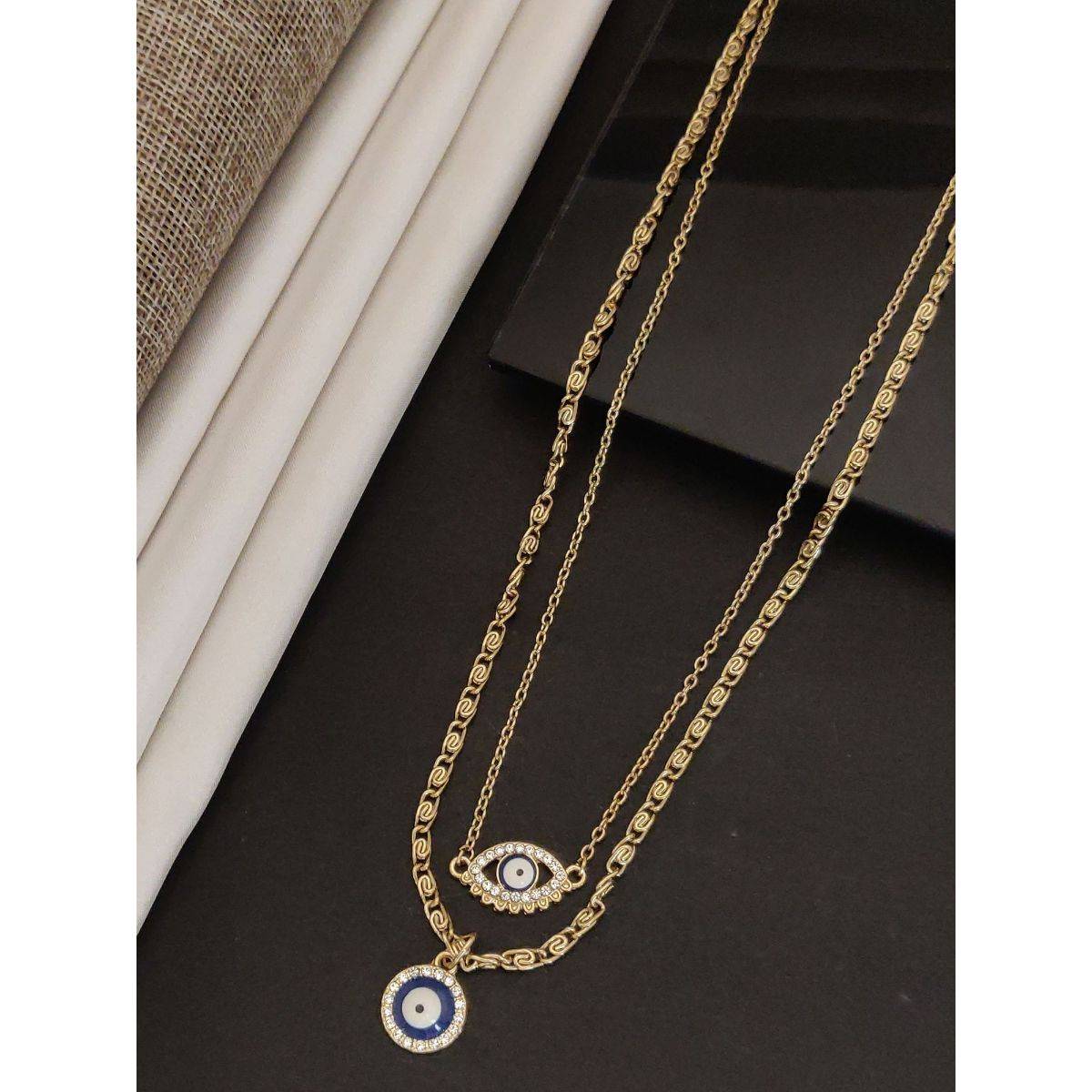 Abdesigns Sophisticated Gold Plated Layered Necklace for Women Blue