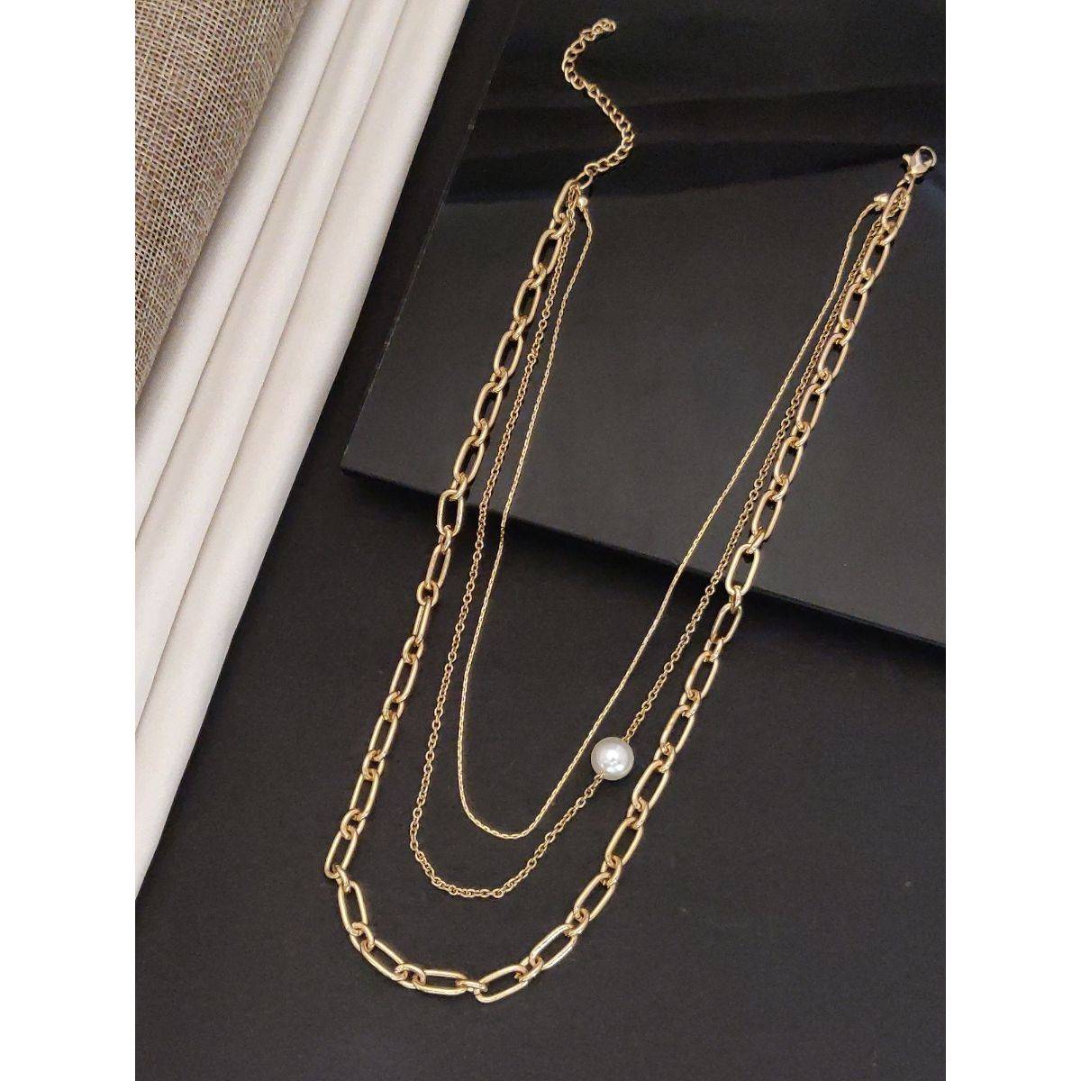 Abdesigns Sophisticated Gold Plated Layered Necklace for Women White