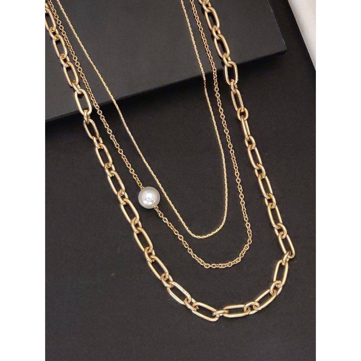 Abdesigns Sophisticated Gold Plated Layered Necklace for Women White