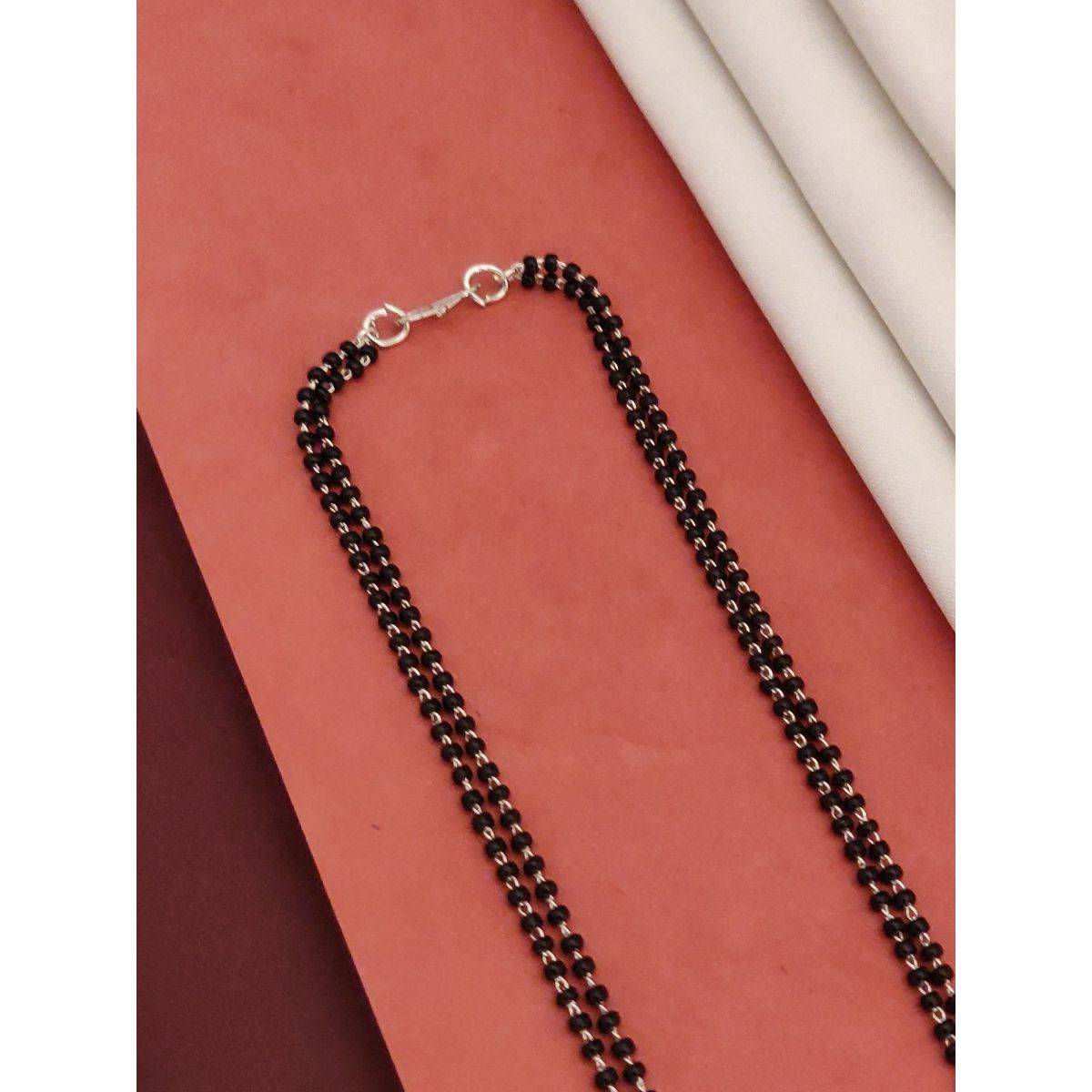 Abdesigns Silver Plated American Diamond Studded And Beaded Mangalsutra With Earrings White