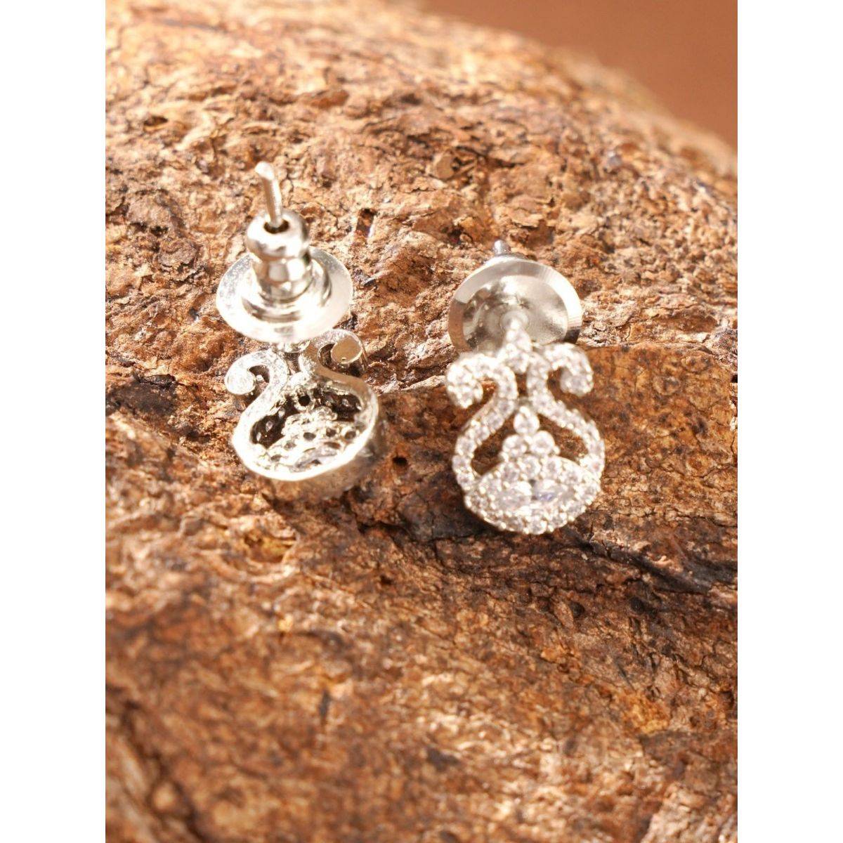 Abdesigns Sophisticated Silver Plated American Diamond Mangalsutra With Pair Of Earrings White