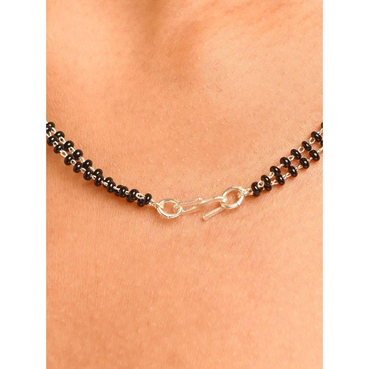 Abdesigns Sophisticated Silver Plated American Diamond Mangalsutra With Pair Of Earrings White