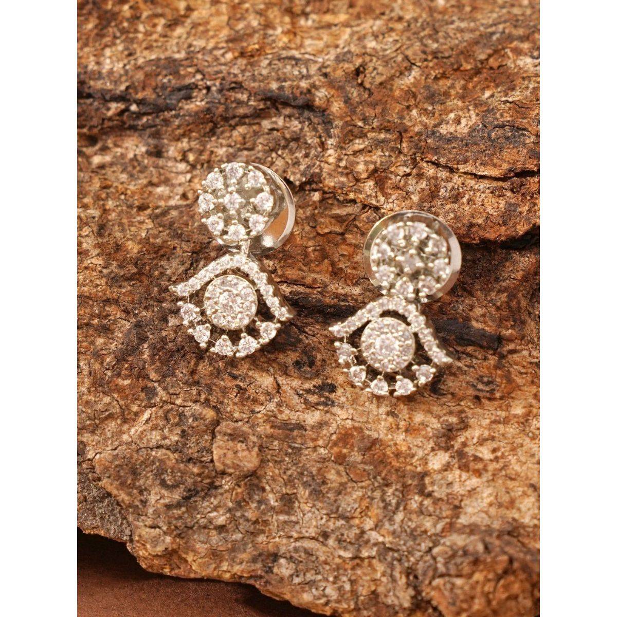 Abdesigns Sophisticated Silver Plated American Diamond Mangalsutra With Pair Of Earrings White