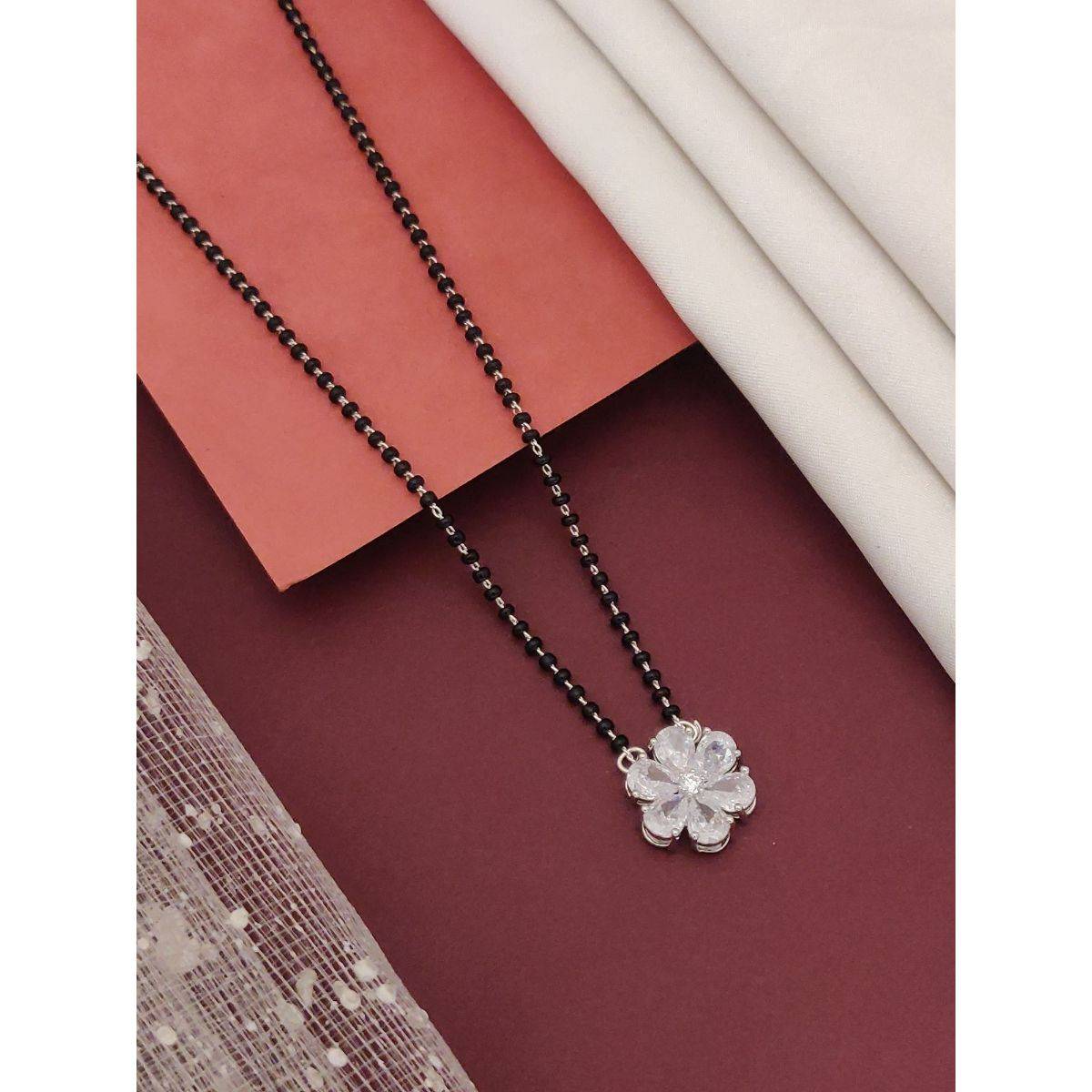 Abdesigns Silver Plated American Diamond Studded And Beaded Mangalsutra
