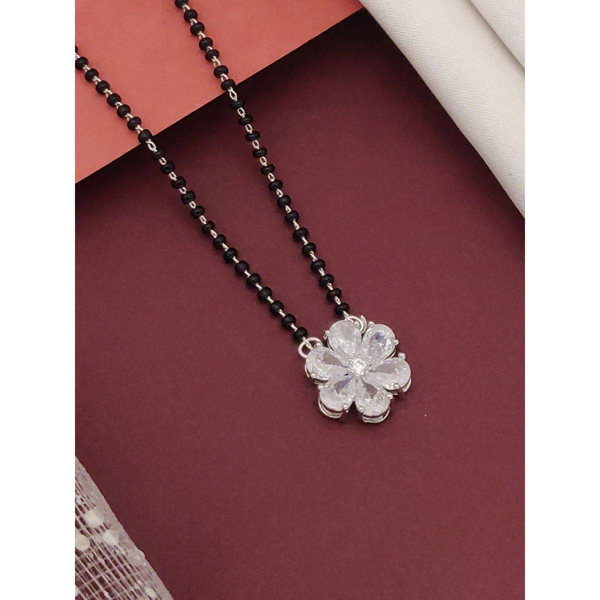 Abdesigns Silver Plated American Diamond Studded And Beaded Mangalsutra