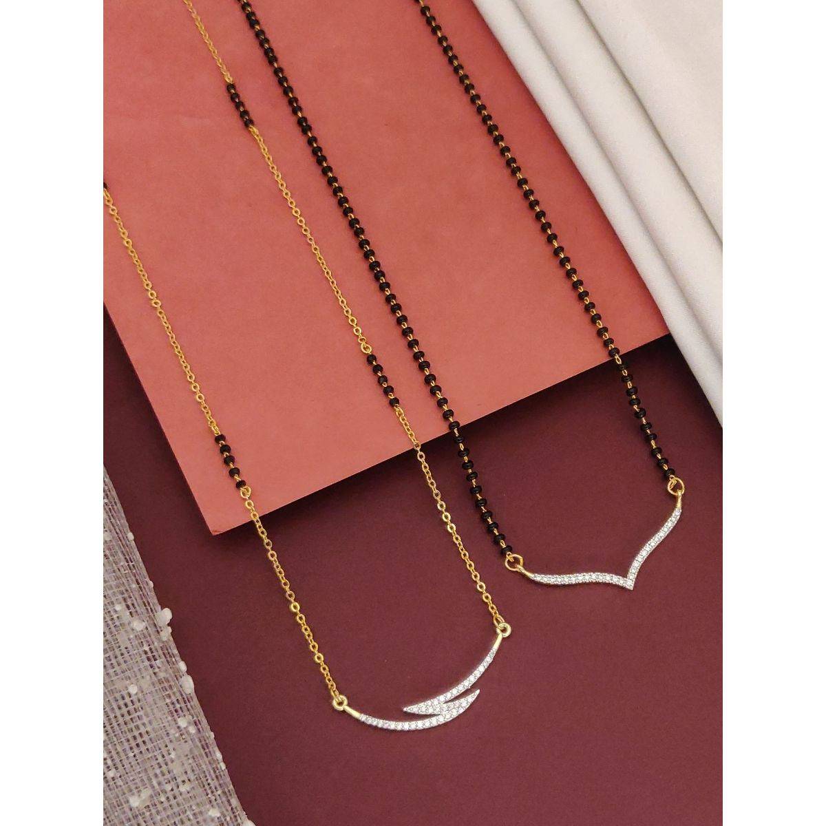 Abdesigns Set Of 2 Gold Plated Ad Studded And Beaded Mangalsutra Jewellery For Women White
