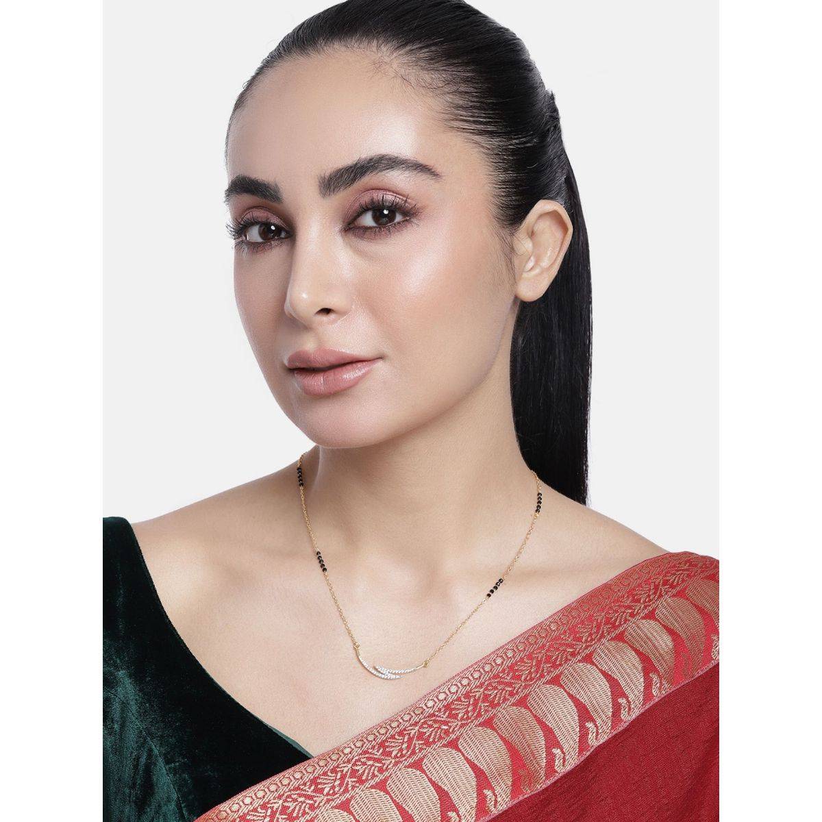 Abdesigns Set Of 2 Gold Plated Ad Studded And Beaded Mangalsutra Jewellery For Women White