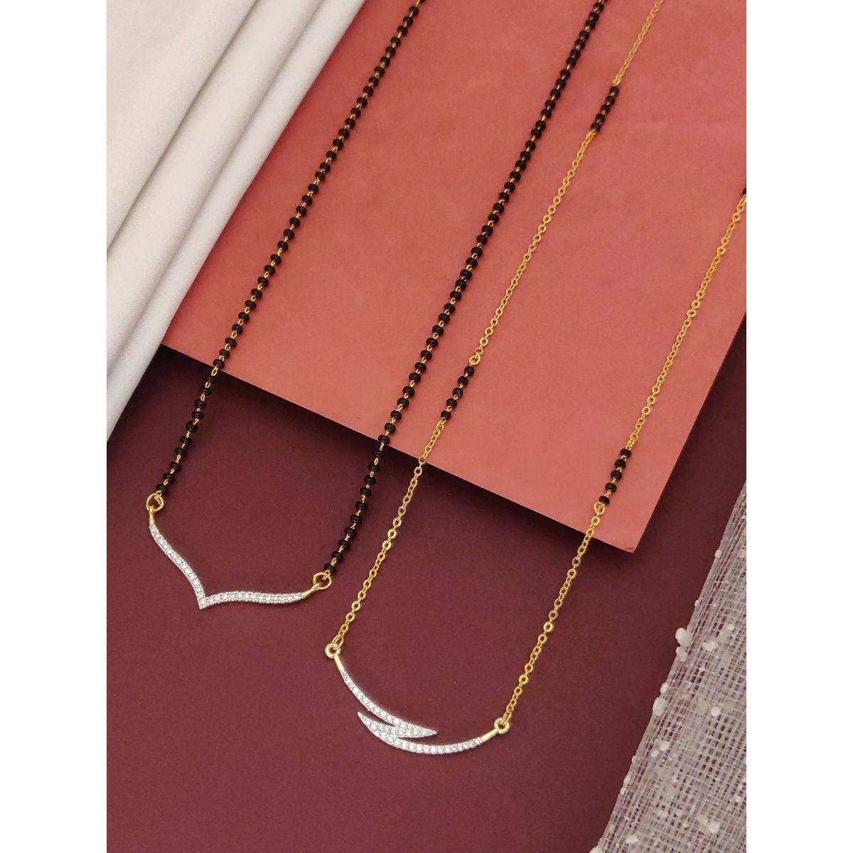 Abdesigns Set Of 2 Gold Plated Ad Studded And Beaded Mangalsutra Jewellery For Women White