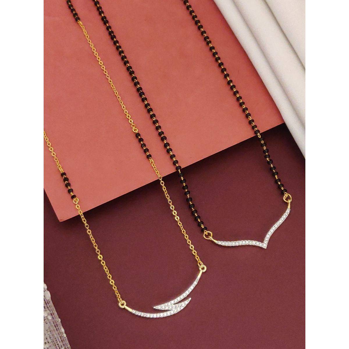 Abdesigns Set Of 2 Gold Plated Ad Studded And Beaded Mangalsutra Jewellery For Women White