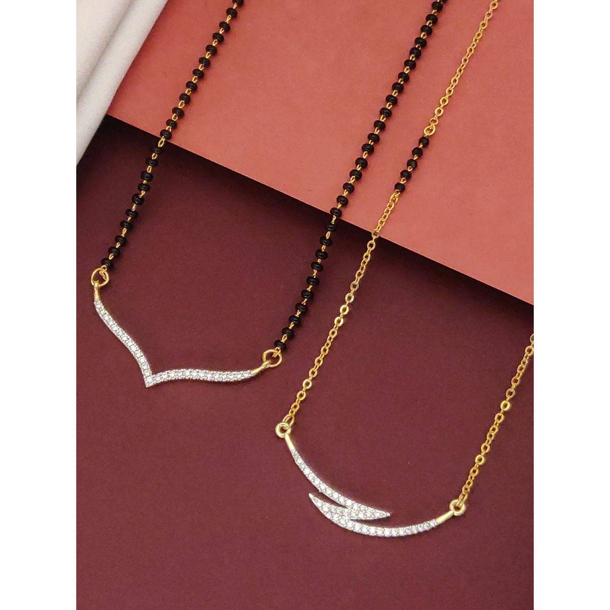 Abdesigns Set Of 2 Gold Plated Ad Studded And Beaded Mangalsutra Jewellery For Women White