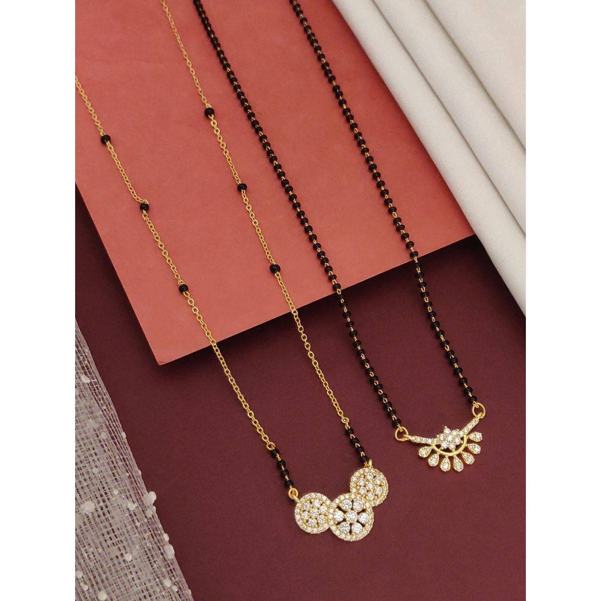 Abdesigns Set Of 2 Gold Plated Ad Studded And Beaded Mangalsutra Jewellery For Women White