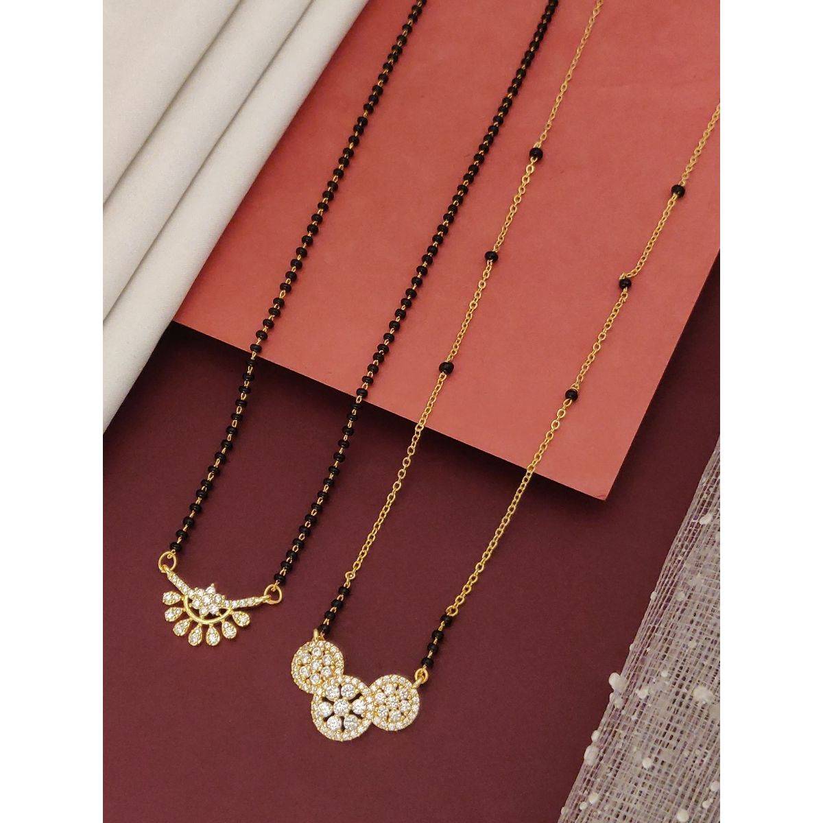 Abdesigns Set Of 2 Gold Plated Ad Studded And Beaded Mangalsutra Jewellery For Women White