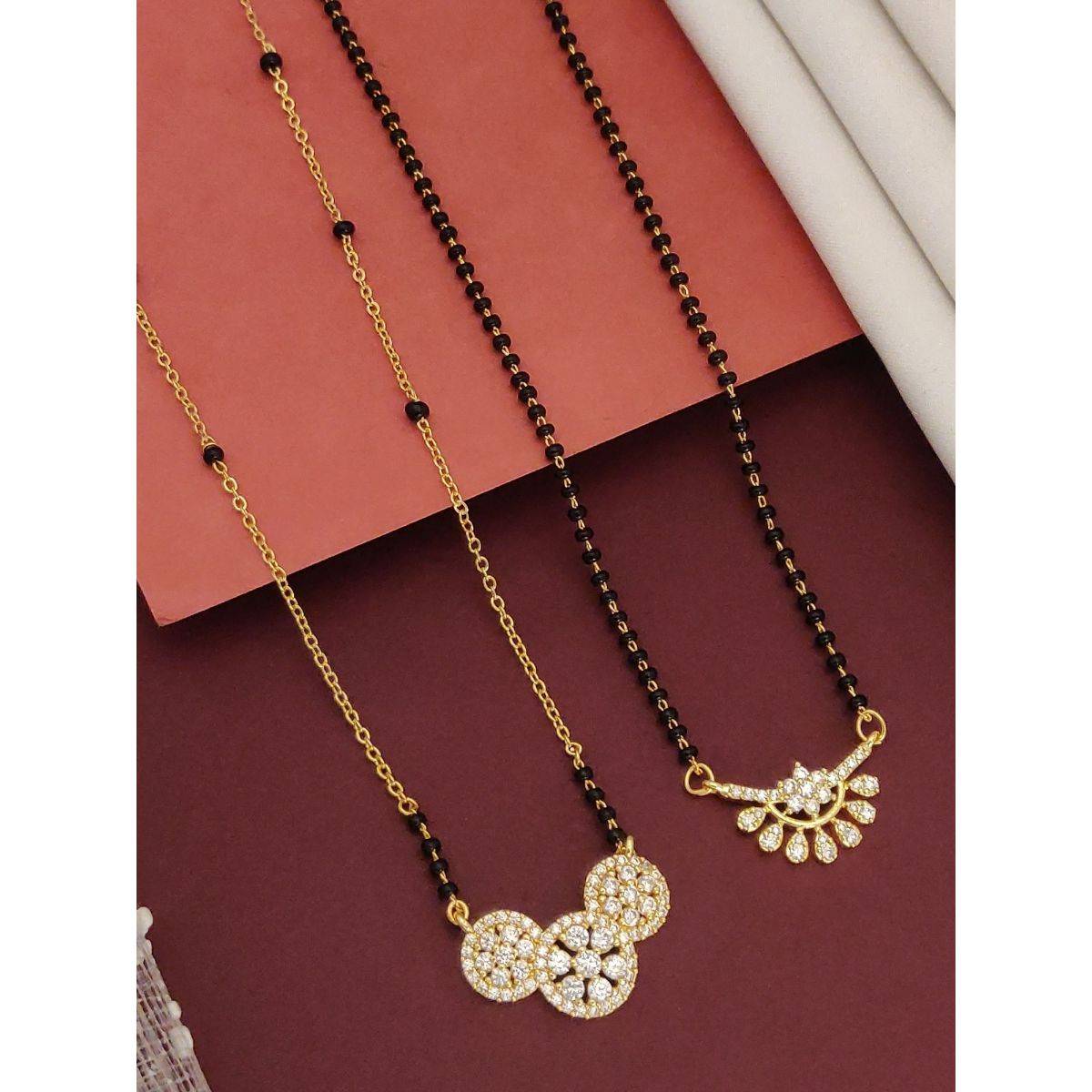 Abdesigns Set Of 2 Gold Plated Ad Studded And Beaded Mangalsutra Jewellery For Women White