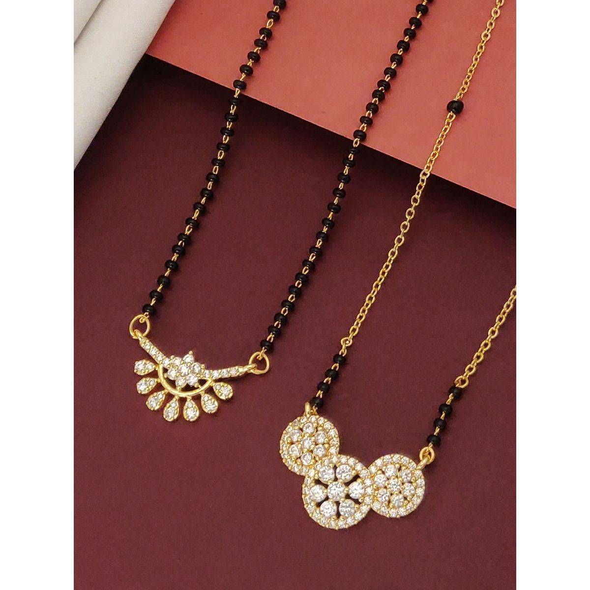 Abdesigns Set Of 2 Gold Plated Ad Studded And Beaded Mangalsutra Jewellery For Women White