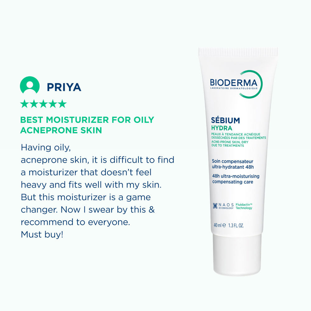 Bioderma Moisturizer Sebium Hydra for Oily, Acne-Prone Skin with Ceramides for 24H Hydration (40ml)