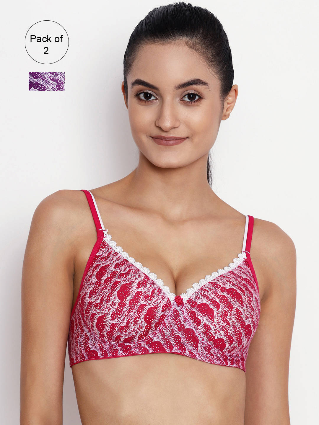 Abelino Pack Of 2 Non-wired Lightly Padded Printed T-shirt Bras. - Multi-Color (30B) · 30B