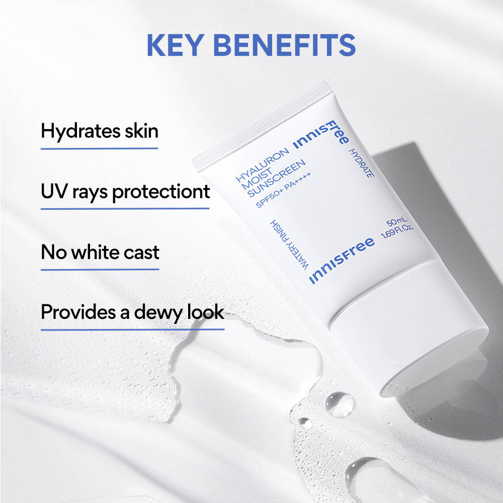 Innisfree Hyaluron Moist Sunscreen SPF 50+ PA++++, No White Cast, Watery Finish