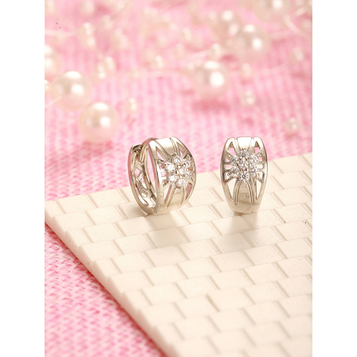 Aatmana Silver Plated American Diamond Studded Hoop Earrings · One Size
