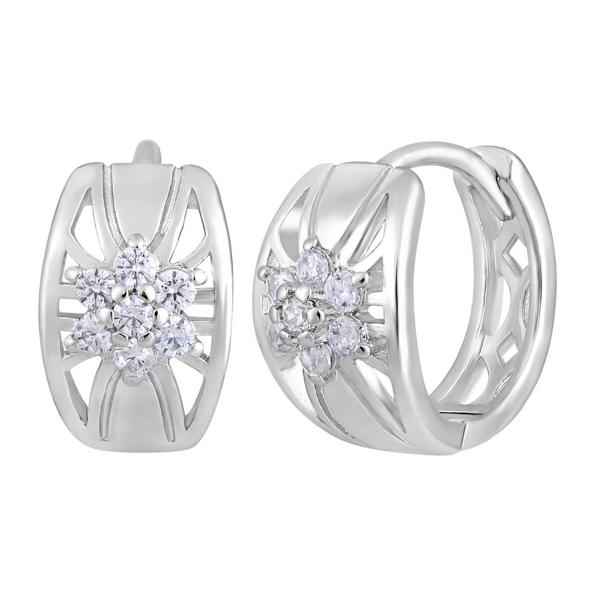 Aatmana Silver Plated American Diamond Studded Hoop Earrings