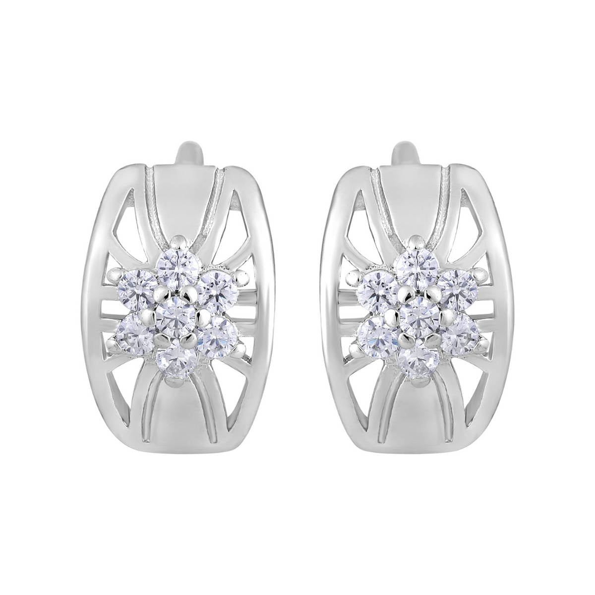 Aatmana Silver Plated American Diamond Studded Hoop Earrings