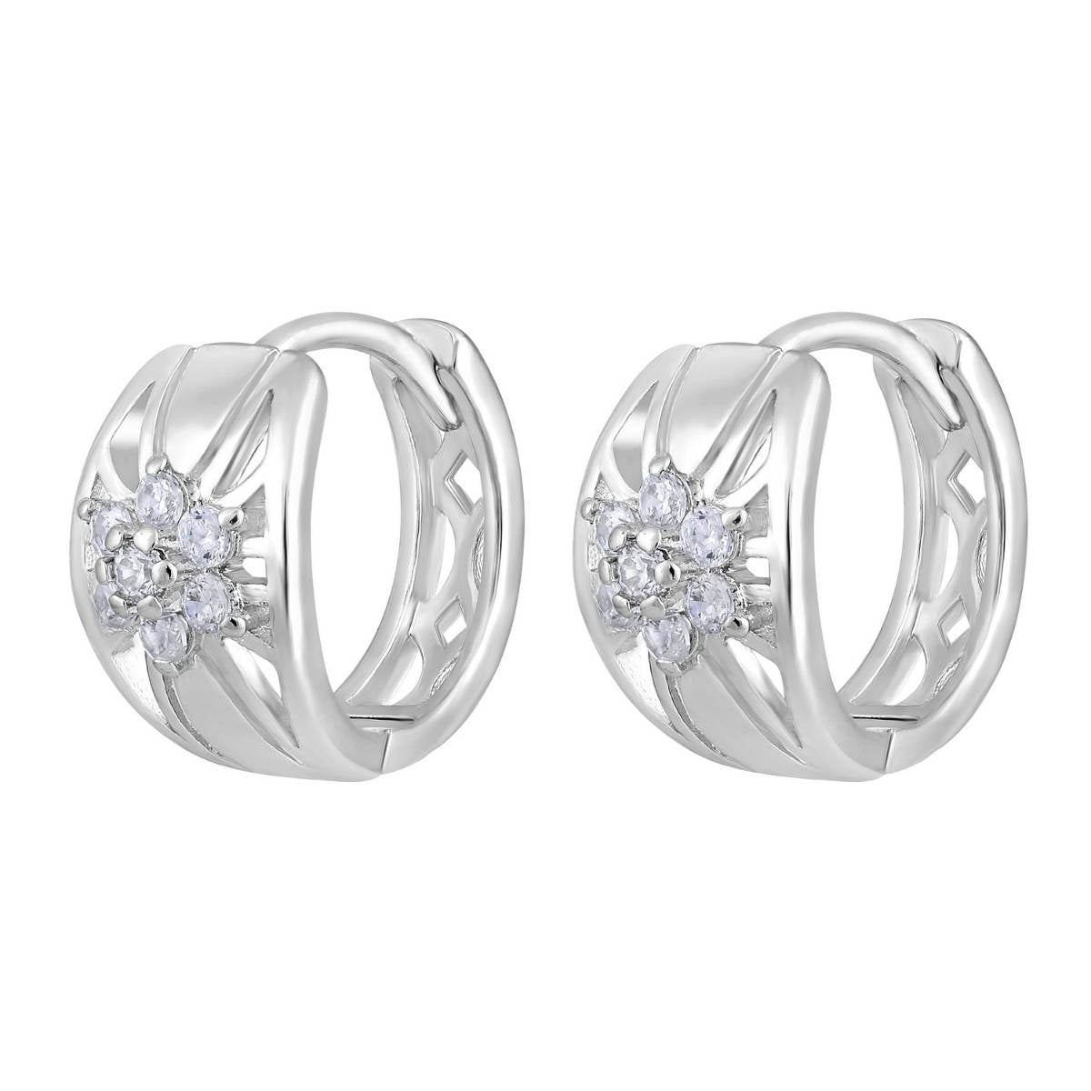 Aatmana Silver Plated American Diamond Studded Hoop Earrings