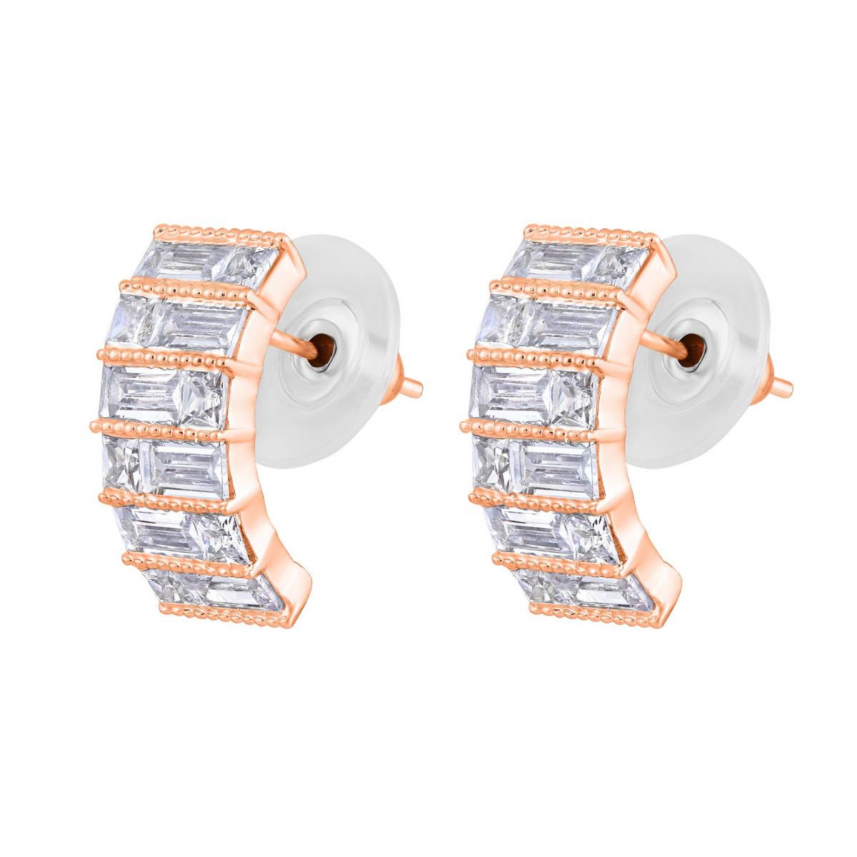 Aatmana White Silver-Toned Rose Gold-Plated CZ Circular Stud Earrings · One Size