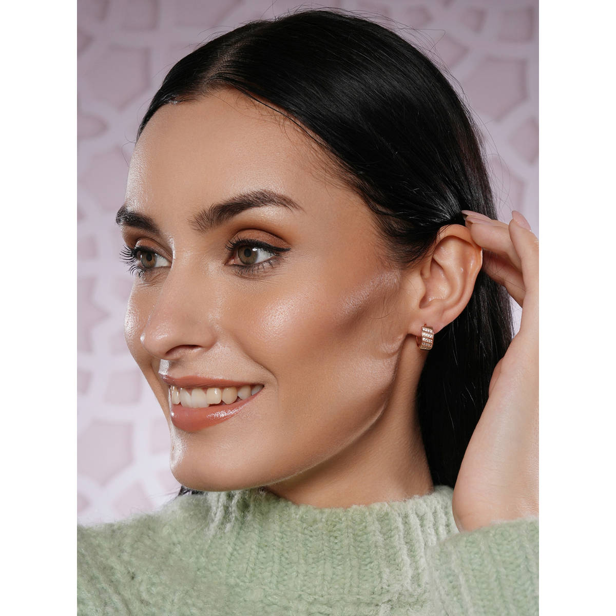 Aatmana Rose Gold Plated American Diamond Studded Hoop Earrings