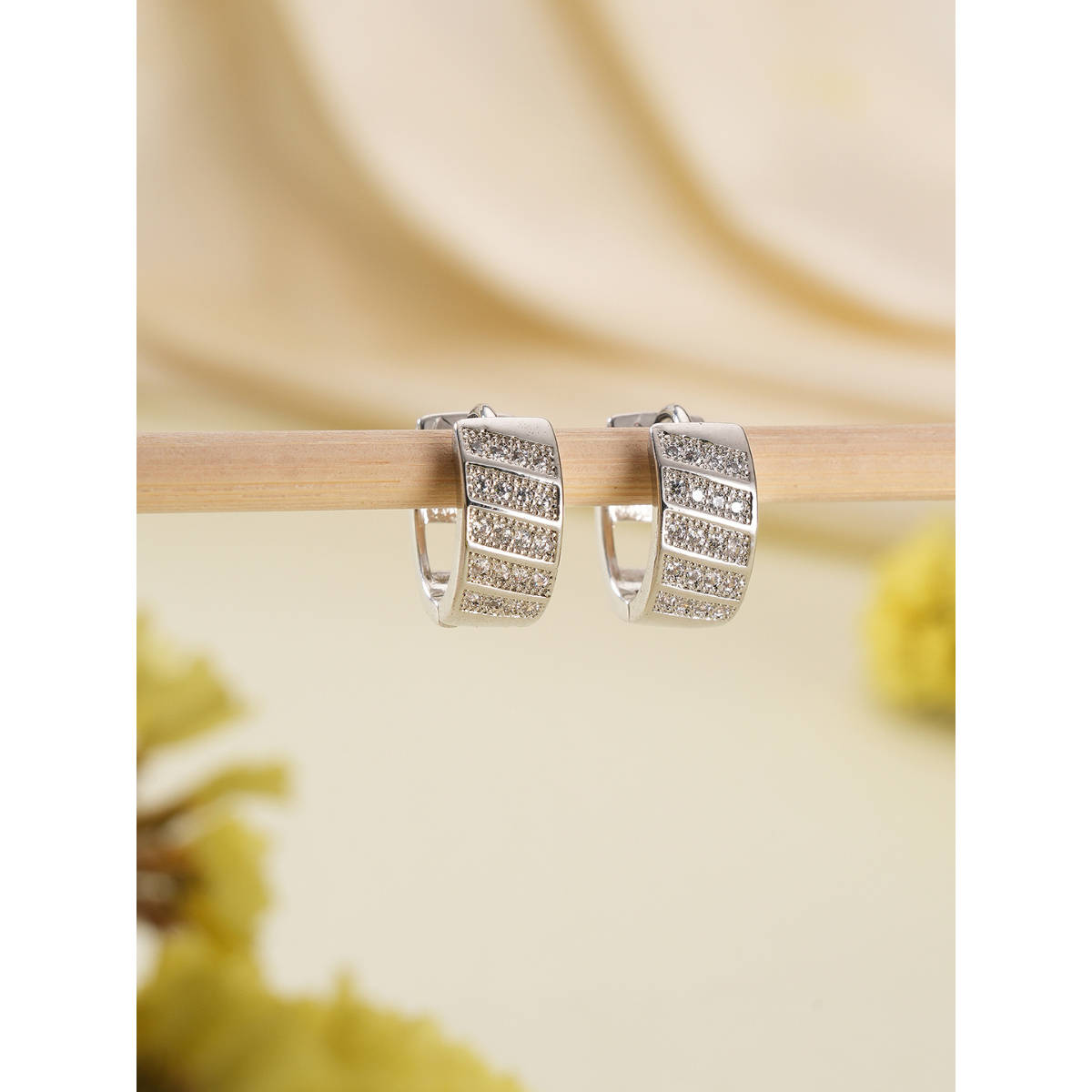 Aatmana Silver Plated American Diamond Studded Hoop Earrings