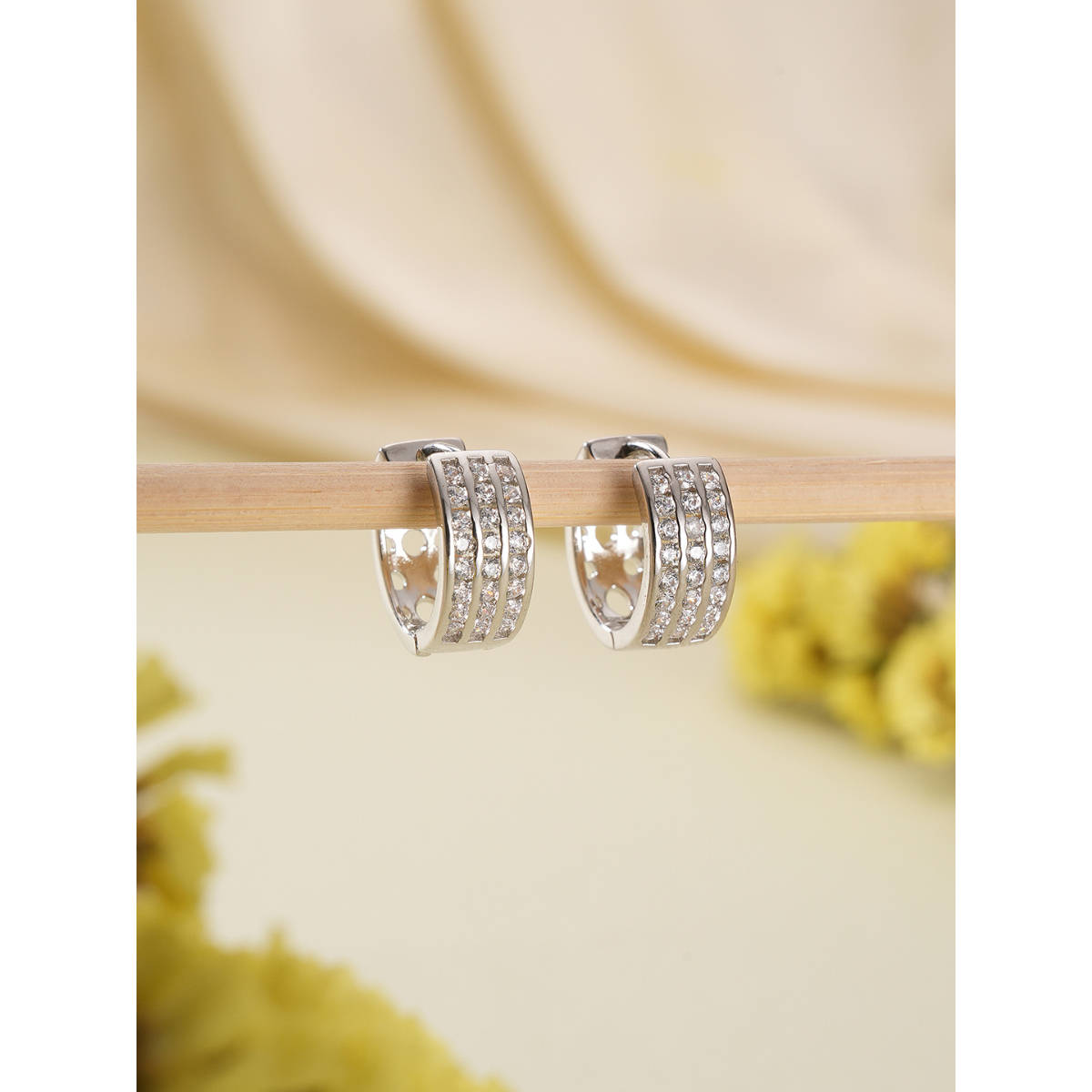 Aatmana Silver Plated American Diamond Studded Hoop Earrings