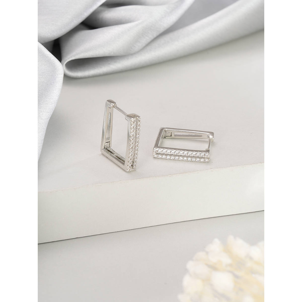Aatmana Silver Toned Rhodium Western Style Square Hoop Earrings