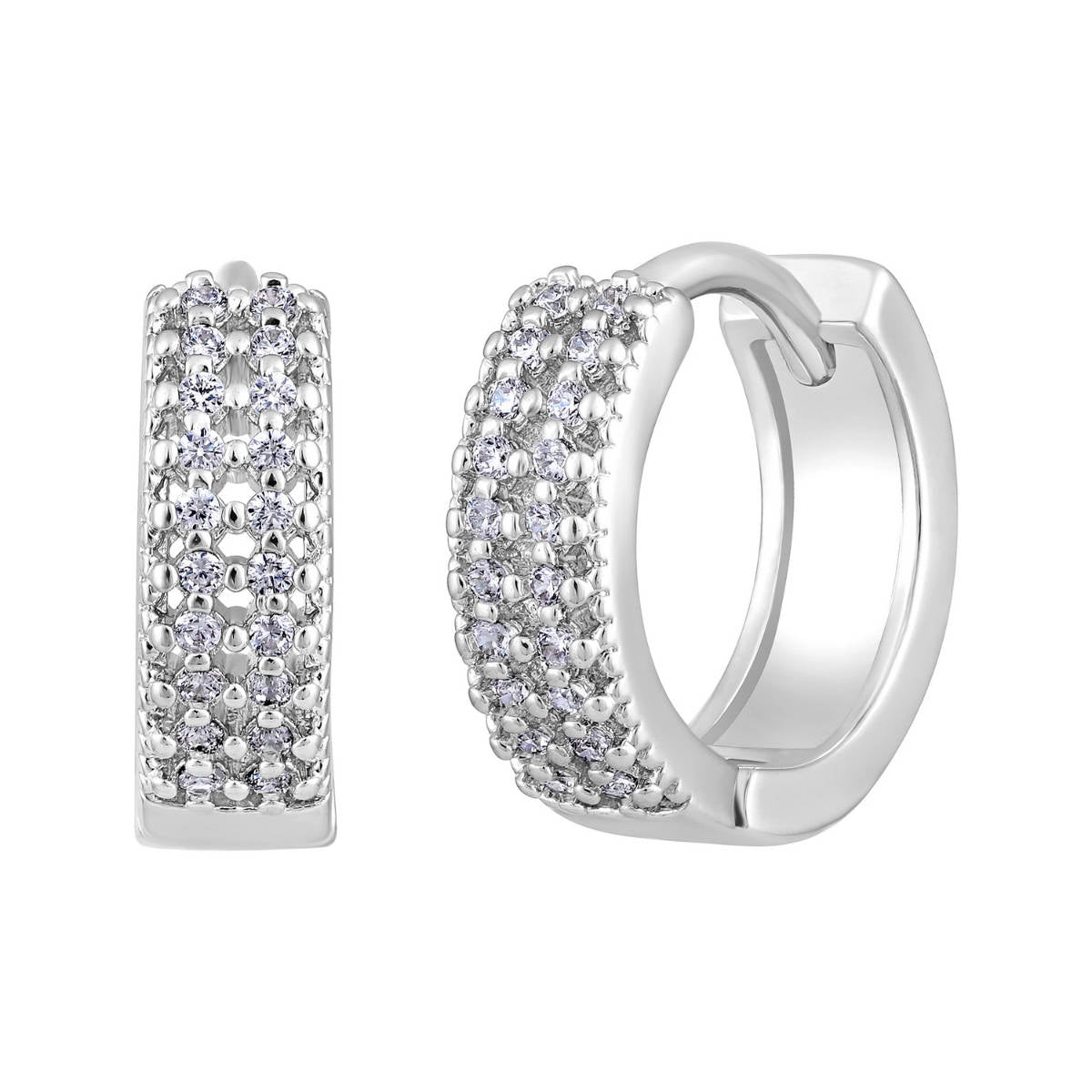 Aatmana Silver-Toned CZ Studded Circular Hoop Earrings