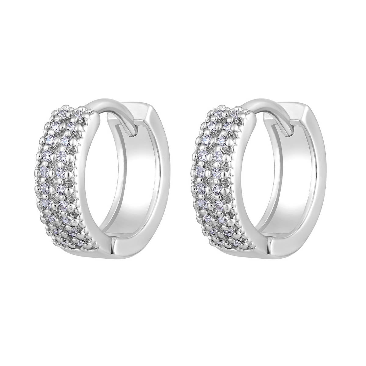 Aatmana Silver-Toned CZ Studded Circular Hoop Earrings