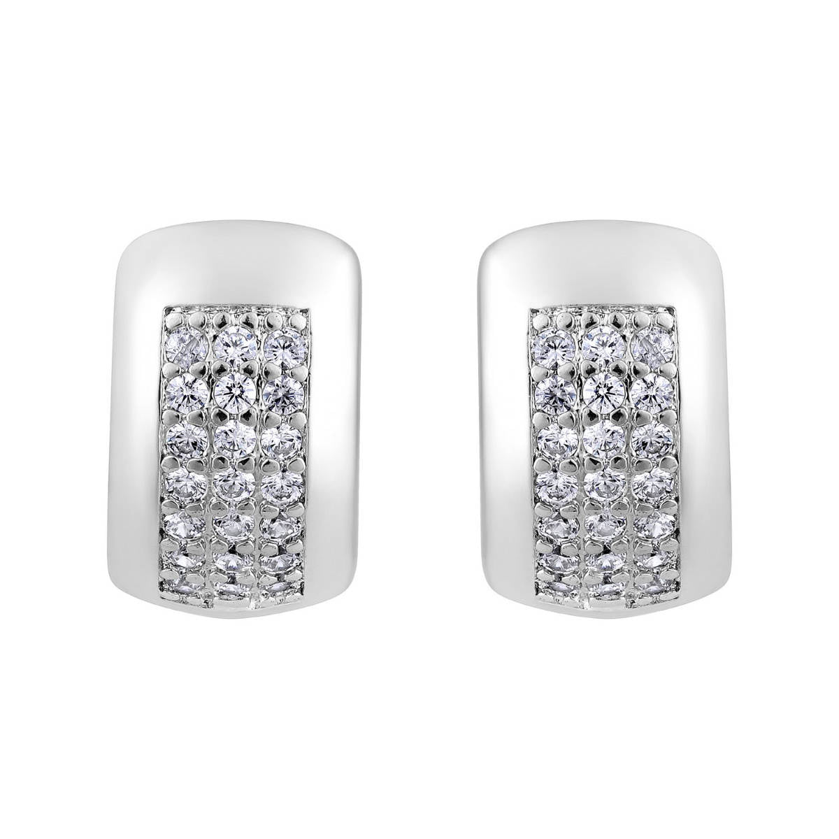Aatmana Silver-Plated American Diamond Studded Circular Half Hoop Earrings